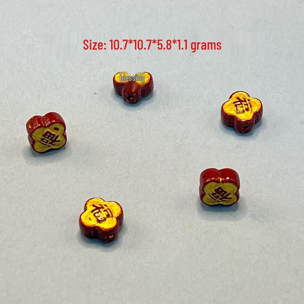 Original Gold-Plated Cinnabar Turtle Shell Fu Plaque and Gourd Pouch Accessories