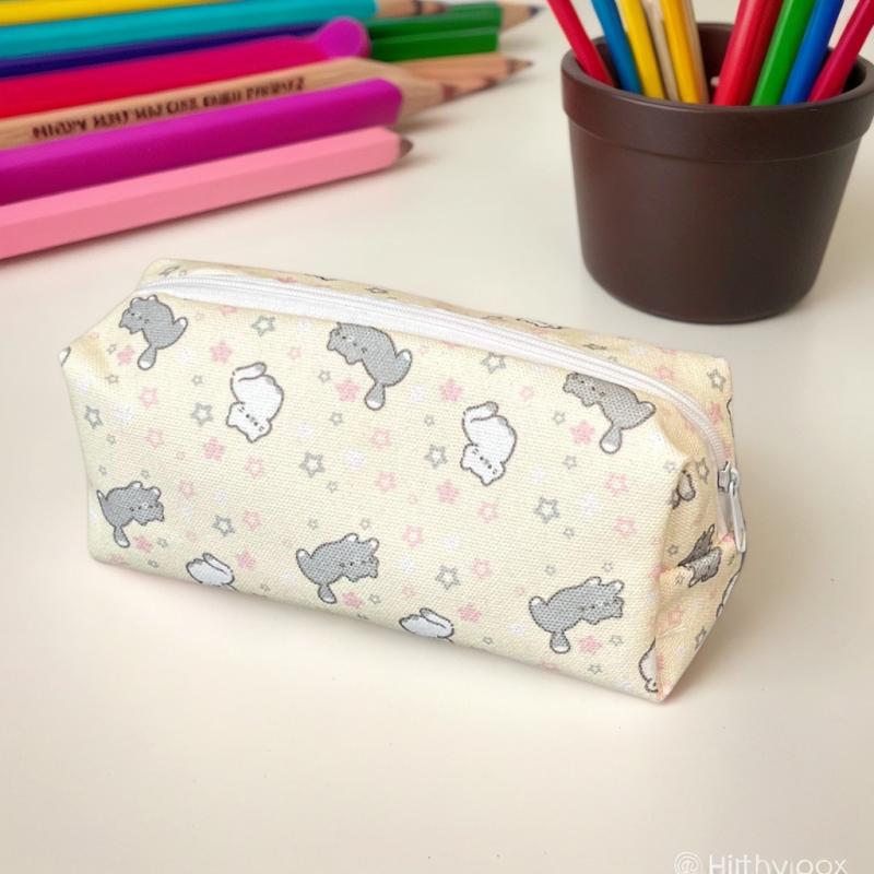 Trousse à crayons simple et mignonne à motif de chat de dessin animé, pochette organisatrice de papeterie portable, Kawaii, fournitures scolaires pour filles, sac de rangement pour maquillage