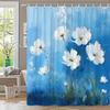 1pc White Poppies Shower Curtain Oil Painting Style - Textured Brushstrokes, Delicate Petals & Vivid Blue Sky Design 70x70 Inche