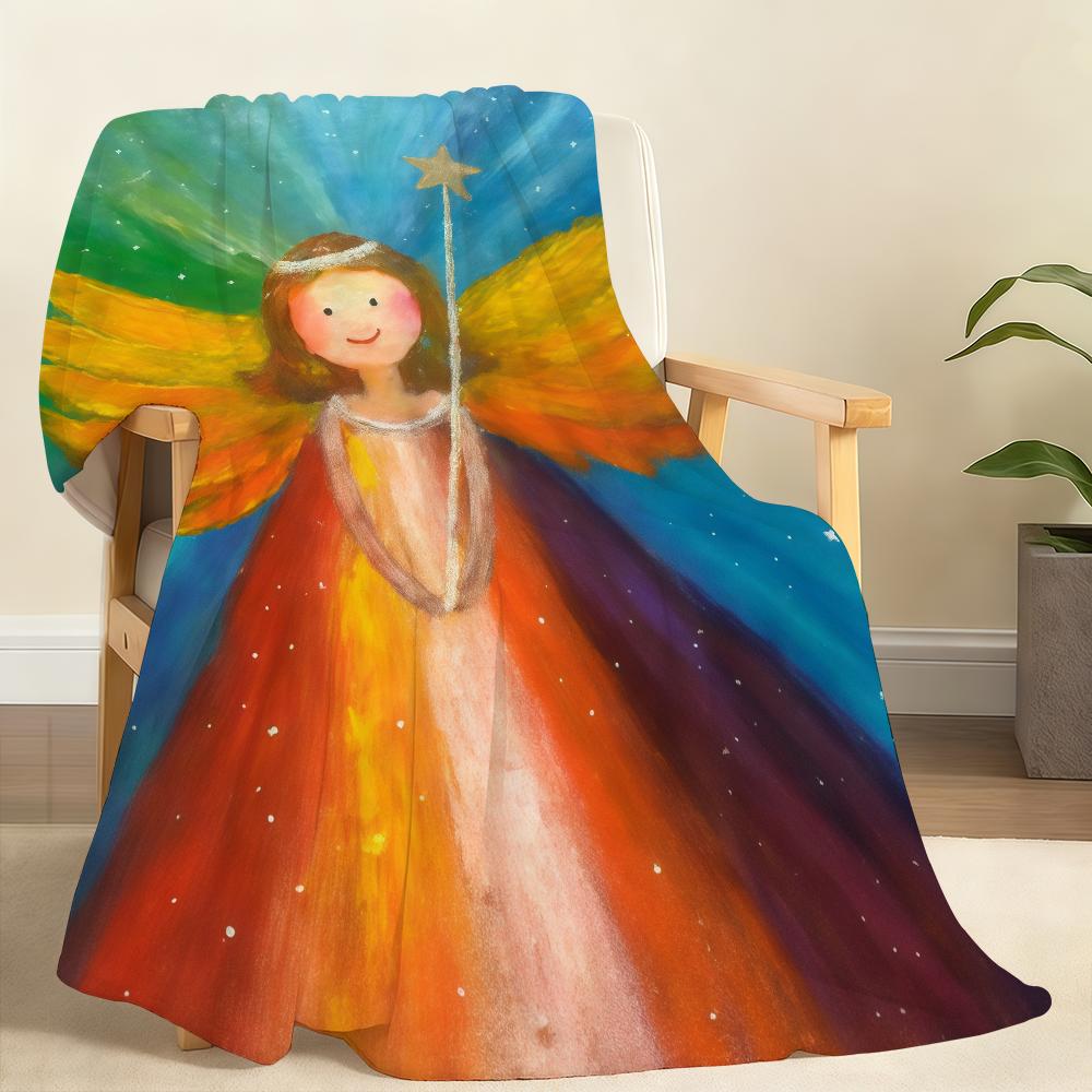 Anime Angel Pattern Blanket Soft Throw Blanket for Home Bedroom Bed Sofa Picnic Travel Office Rest Cover Blanket Gift