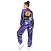 Hip Hop Dance Suit for Women Metallic Shiny Crop Top and Letter Print Cargo Pants for Jazz Disco Stage Bar Outfit