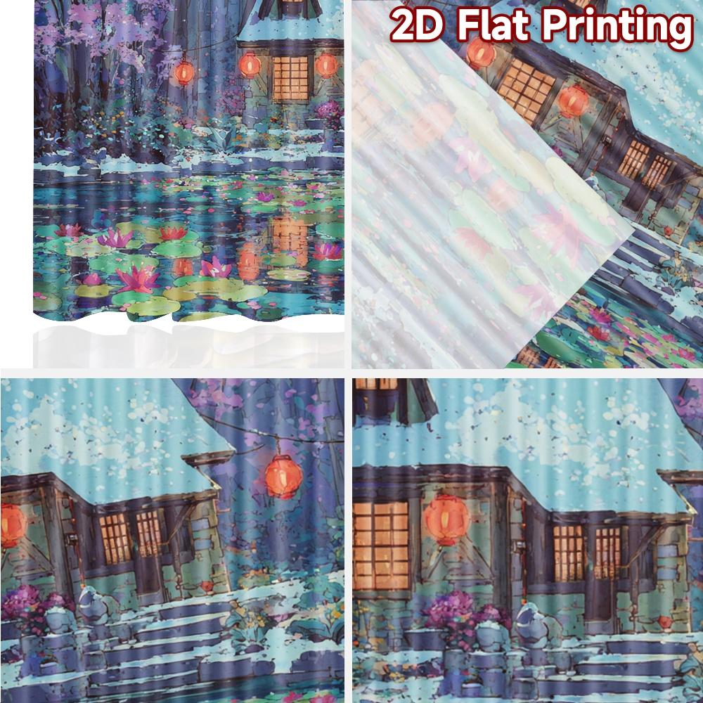 2pcs, 2D FLAT PRINTING Curtains (Without Rod) Winter Glow Christmas Festival Minimalist Curtains Yarn Curtains Festive