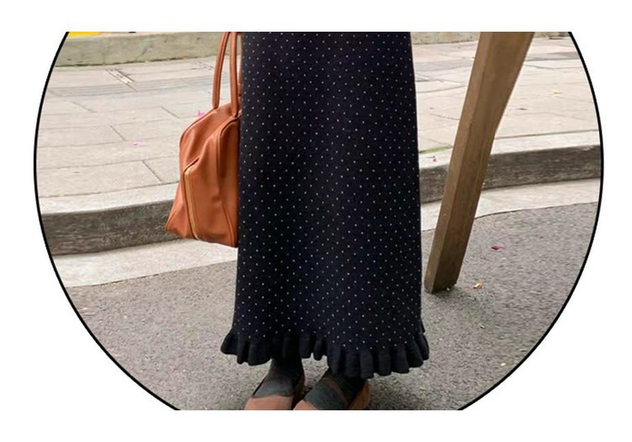 Autumn/Winter Polka Dot Ruffle Knit Midi Skirt for Maternity - Slimming, Casual