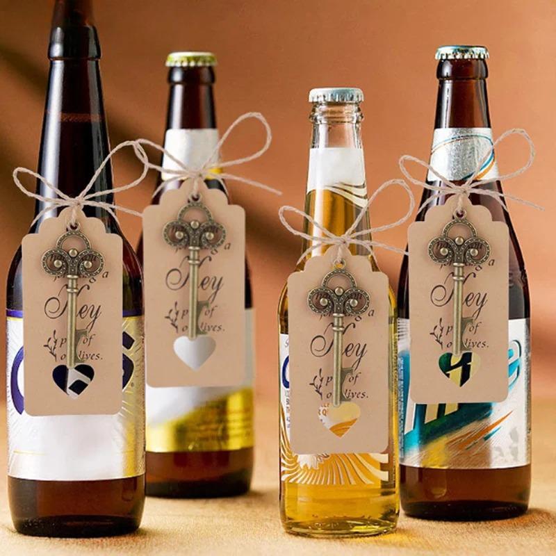 8cm Large 50Pcs/Set Skeleton Key Bottle Opener With Tag Card Twine Suitable For Wedding Gift, Baby Shower Party Gifts