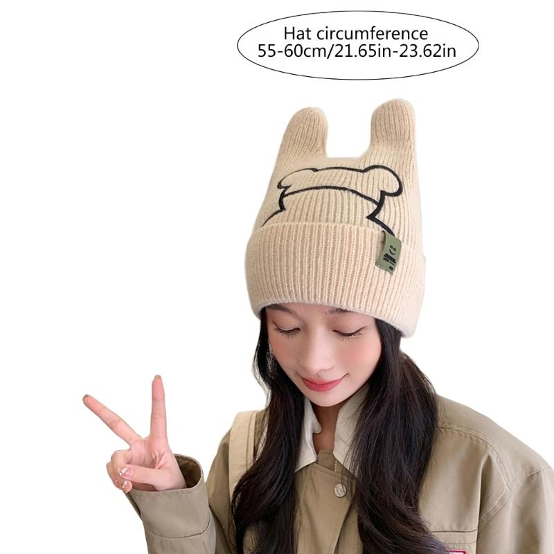 Rabbit Ear Hat for Women InsStyle Knitting Hat Anime Cosplay Costume Hat Outdoor Skiing Hiking Hat Windproof Warm Cap