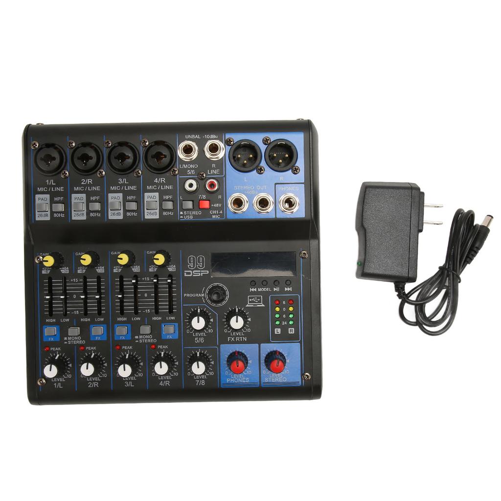 Sound Mixer 8 Channel Sound Mixer Board 99 DSP Effects Bluetooth MP3 Digital Mixer for Studio Stage