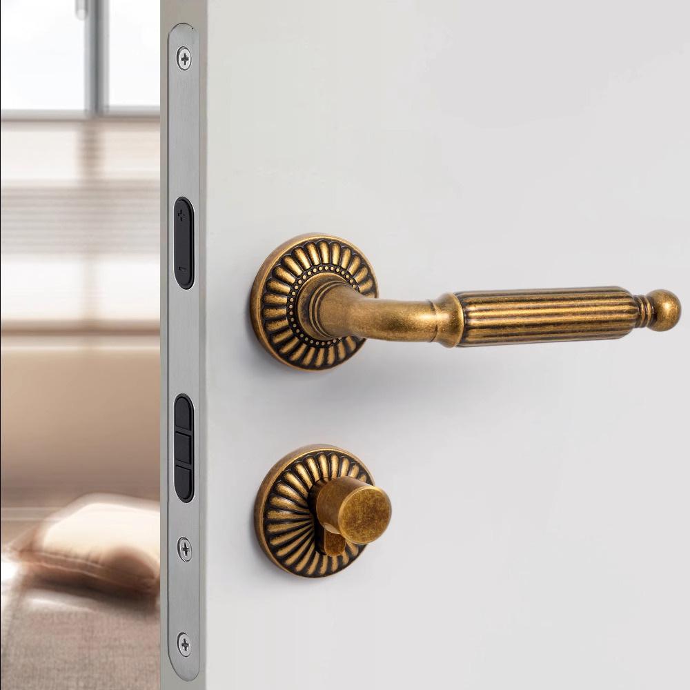 Luxury French Sunflower Yellow Bronze Bedroom Door Lock Indoor Door Handle Silent Split Lock Retro American Wooden Door Lock