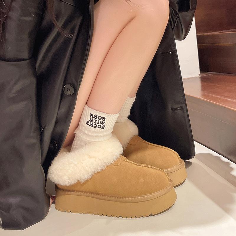 Women's Fashion Lightweight Height-enhancing Soft Sole Winter Warm One-step Fur One Snow Boots Velvet Lined Non-slip Casual Sports Cotton Boots