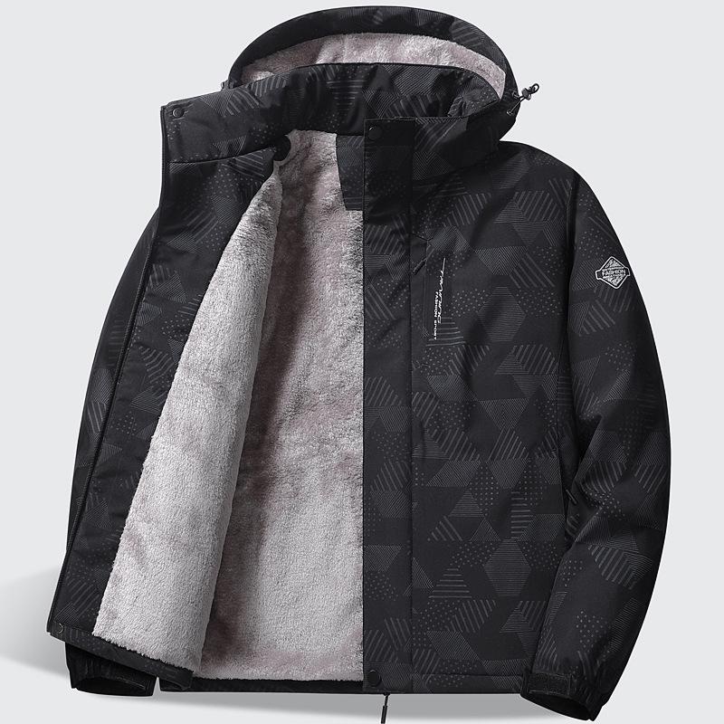 

Мужская ветрозащитная водонепроницаемая хлопковая куртка-ветровка с бархатной подкладкой для осени и зимы 3XL чёрный