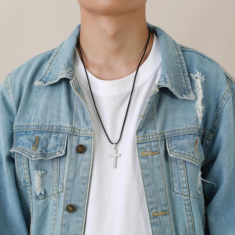 Plain Cross Necklace for Men, Silver Black Gold Color Stainless Steel Simple Cross Pendant Necklace Collar