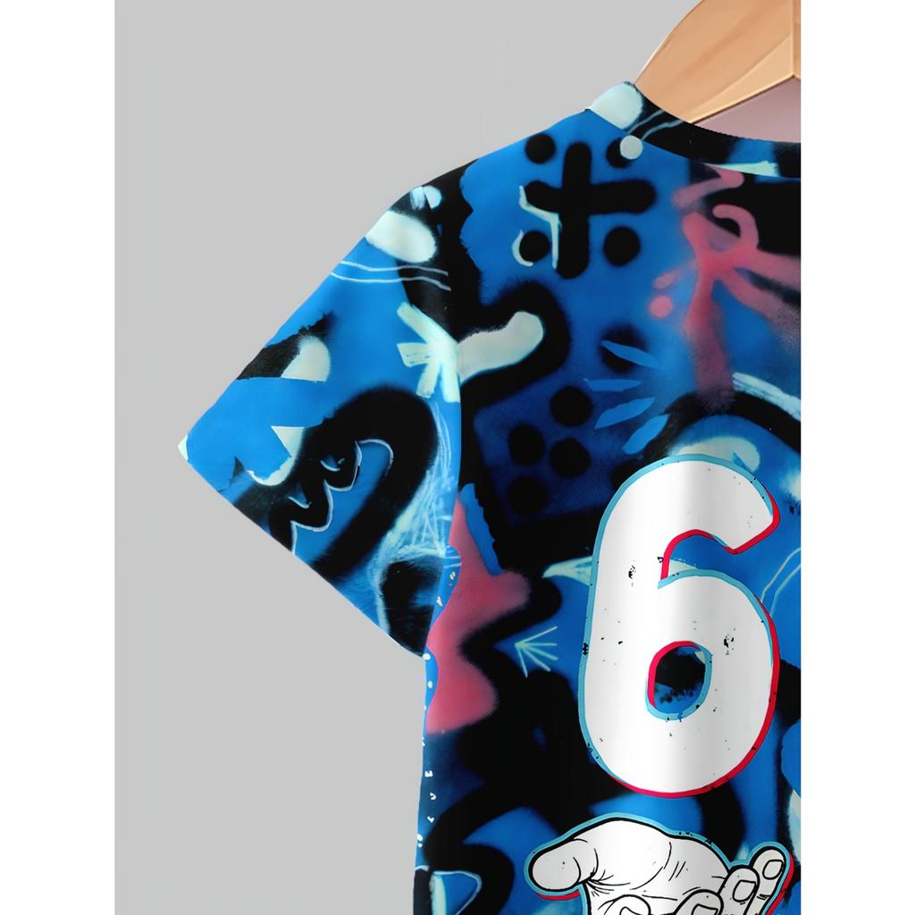 Boys' Shorts Set: Trendy Graffiti Style Two-Piece Set - Printed T-Shirt and Shorts, Hip-Hop Personality Style, Comfortable Summer Kids' Outfit