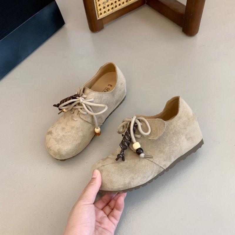 Height-increasing Single Shoes Women's Autumn Versatile Casual Lace-up Thin Single Shoes Women's Small Foreign Style Retro Super Fashionable Wom