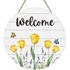 Spring Decorations for Home Spring Door Decor Butterfly Tulip Wall Decor Wooden Tulip Wreaths for Front Door Hanger Welcome Sign for Porch Wall