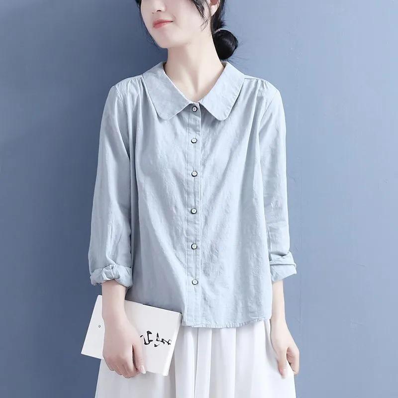 2024 Spring Women's Cotton Linen Long-Sleeved Casual Shirt