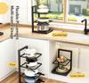 Adjustable Pot Rack Organizer, Kitchen Carbon Steel Pot Storage Rack, Multi-Layer Household Pot and Pan Organizer for Cabinet Un