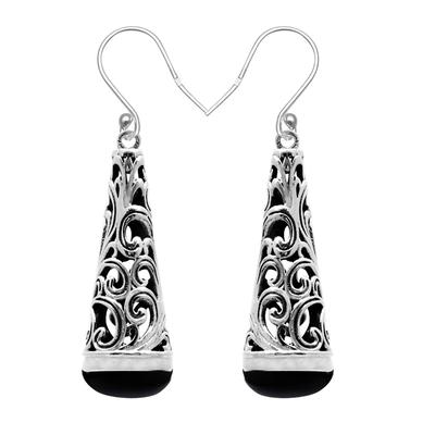 Schwarzer Onyx Edelstein Ohrringe Massiv 925 Sterling Silber Handgefertigte Ohrringe Schmuck Geschenk Für Frauen Und Mädchen E-3003