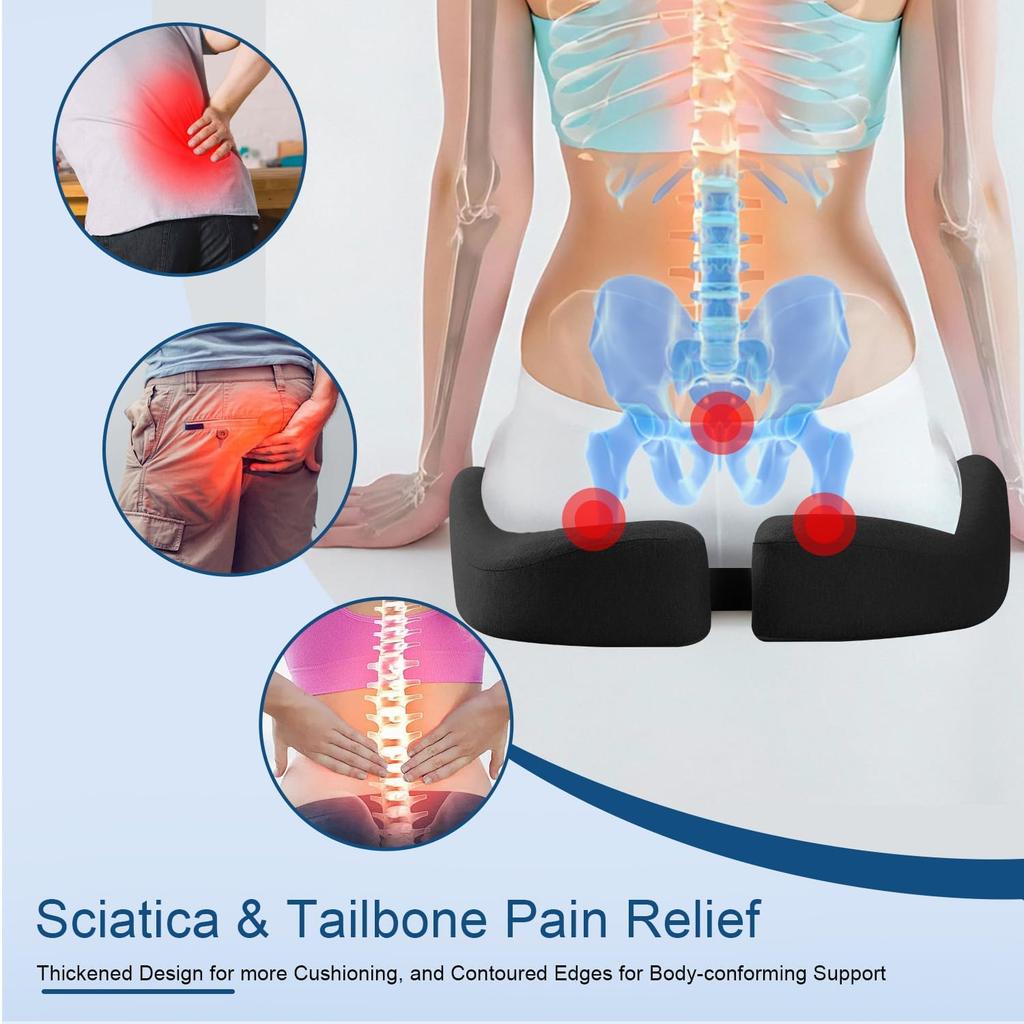 Seat Cushion for Office Chair for Wide Hip & Thigh with Firm Support, Thickened Memory Foam Sciatica Pain Relief Pillow
