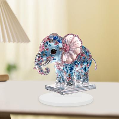 Ornament Elefant Acrilic Plat 2D Urechi Roz Elefant Stras Albastru Semn de Masă Decor Birou Acasă