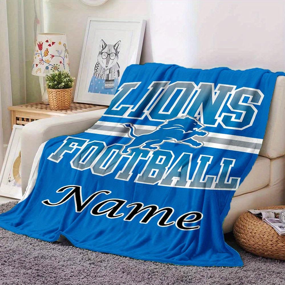 Lions Football Team Logo Customized Your Name Blanket Lightweight And Comfortable Warm Blanket Suitable For Bed Home Chair Office Sofa Camping
