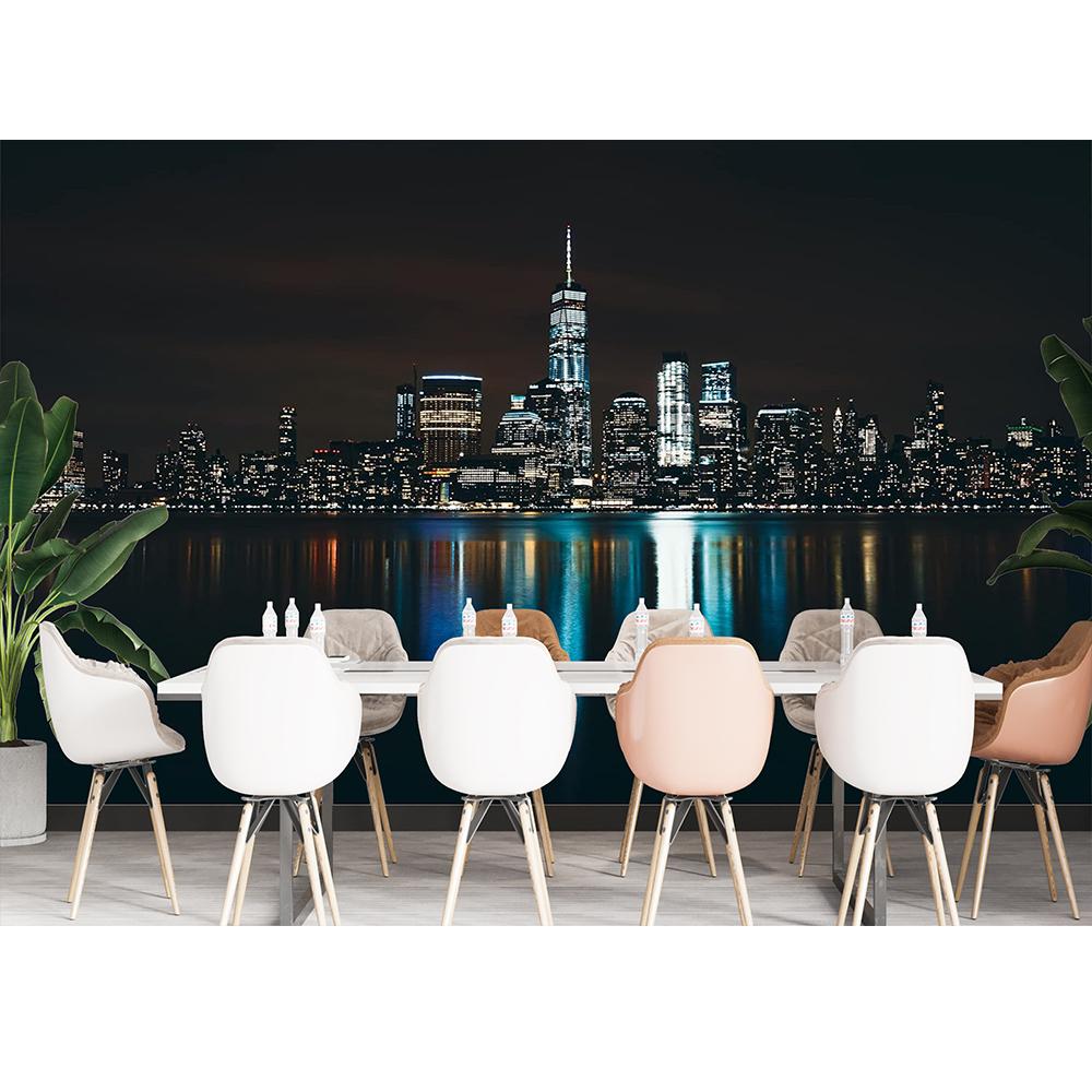 Modern Urban Landscape Wall Mural Dark Midnight City Light Reflection City Scape Landmarks Wallpaper For Living Room Bedroom Office Murals