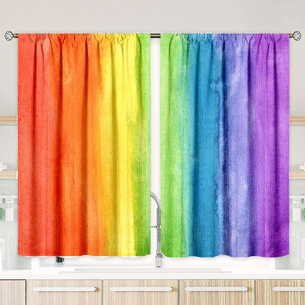 2 Pieces - Rainbow Stripes - Printed Curtain - Polyester Material - for Bedroom Living Room Study Anti-privacy Curtain