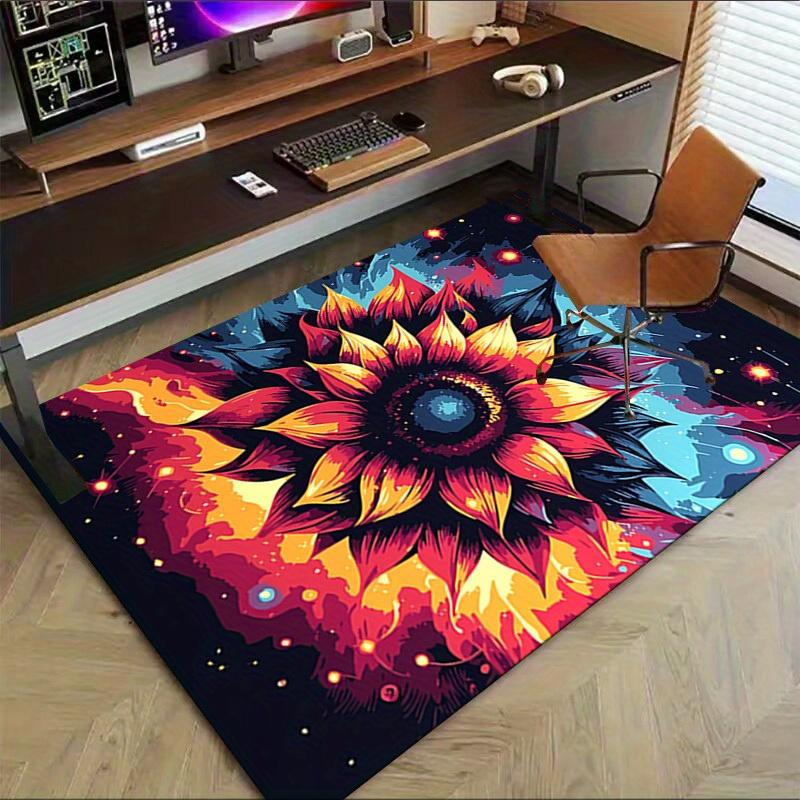 1pc Galactic Sunflower Themed Rug for Home Decor, Non-slip Office Carpet, Chair Mat, Outdoor Mat, Christmas and Halloween Gifts-0731001