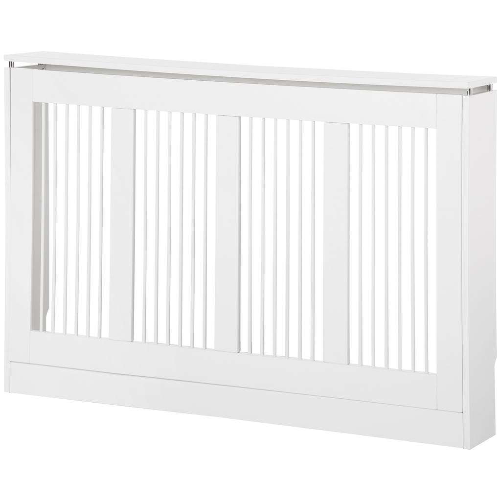 Modern and Elegant Slatted Radiator Cover for the Home, in MDF and Steel, 120x18x84cm, White