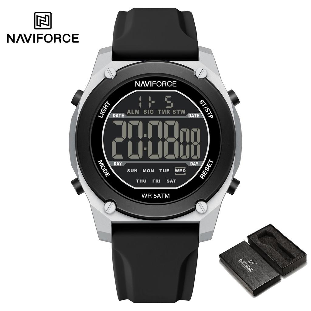NAVIFORCE Original Men Digital Watch LCD Display Date Calendar Chronograph Alarm Silicone Strap Night Pattern Waterproof Men Watch NF7134