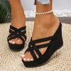 Fashion Casual Suede Cross Strap Slip On Sandals Women 2025 Summer Chunky Platform Wedge Heel Slides Classic Super High Heel Slippers