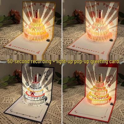 3D Pop-Up Geburtstags-Soundkarte mit Aufnahme-Licht - Kuchen-Design für Freund/Freundin Geschenk