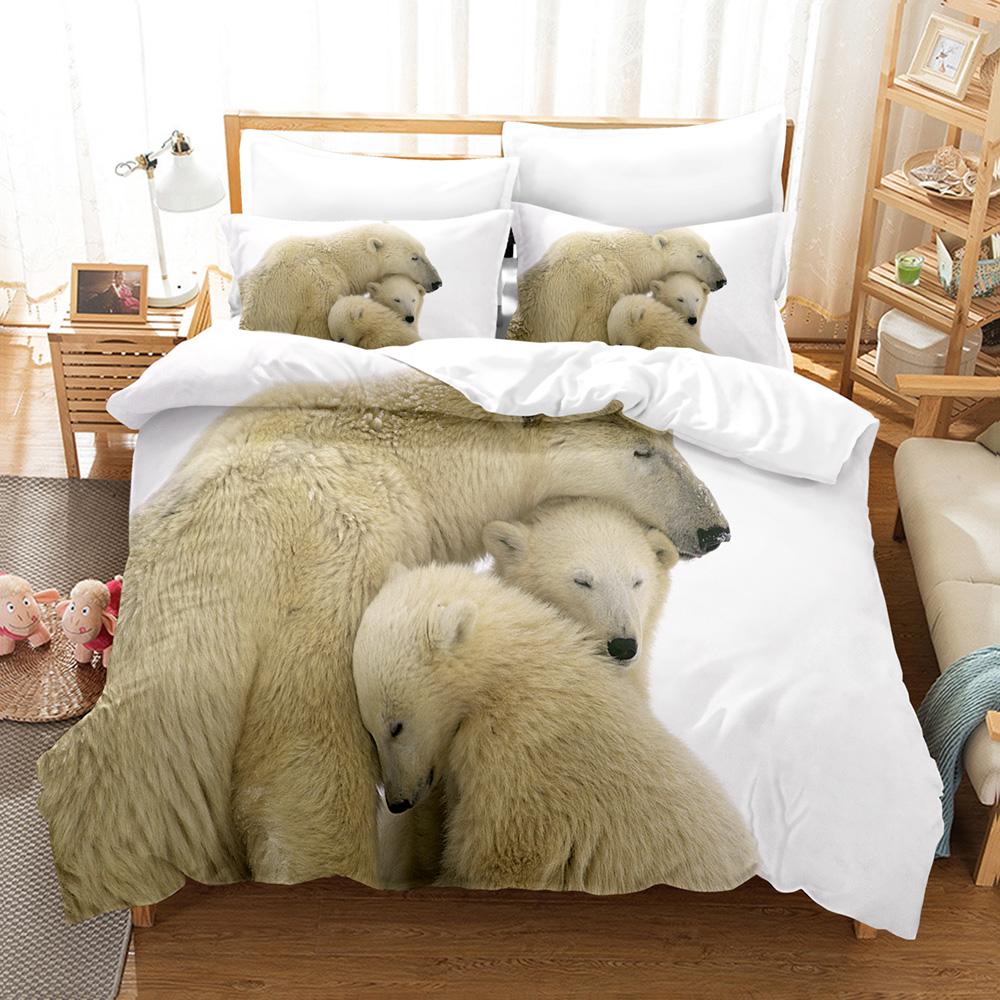 3D Printed Cute Bear Duvet Cover Set With Pillowcase Polar Bear Bedding Sets Comforter Cover Wild Animals Bed Set Queen Size
