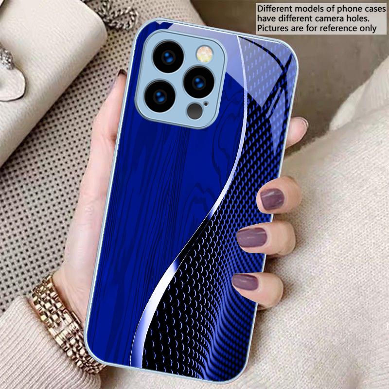 Wood Grain Mesh Black For iPhone 16 E 15 14 13 Plus 12 Mini 11 Pro Max XR Xs X 7 8 P Lus 6 6S 22 16E Tempered Glass Phone Case