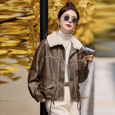 Fashion Cotton Thickened Leather Jacket Short Jacket Women's Autumn and Winter Motorcycle Jacket Top
