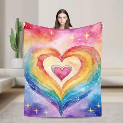 Heartshaped Rainbow Sky Flannel Printed Blanket Suitable for All Seasons Suitable for Living Room Office Sofa and Travel