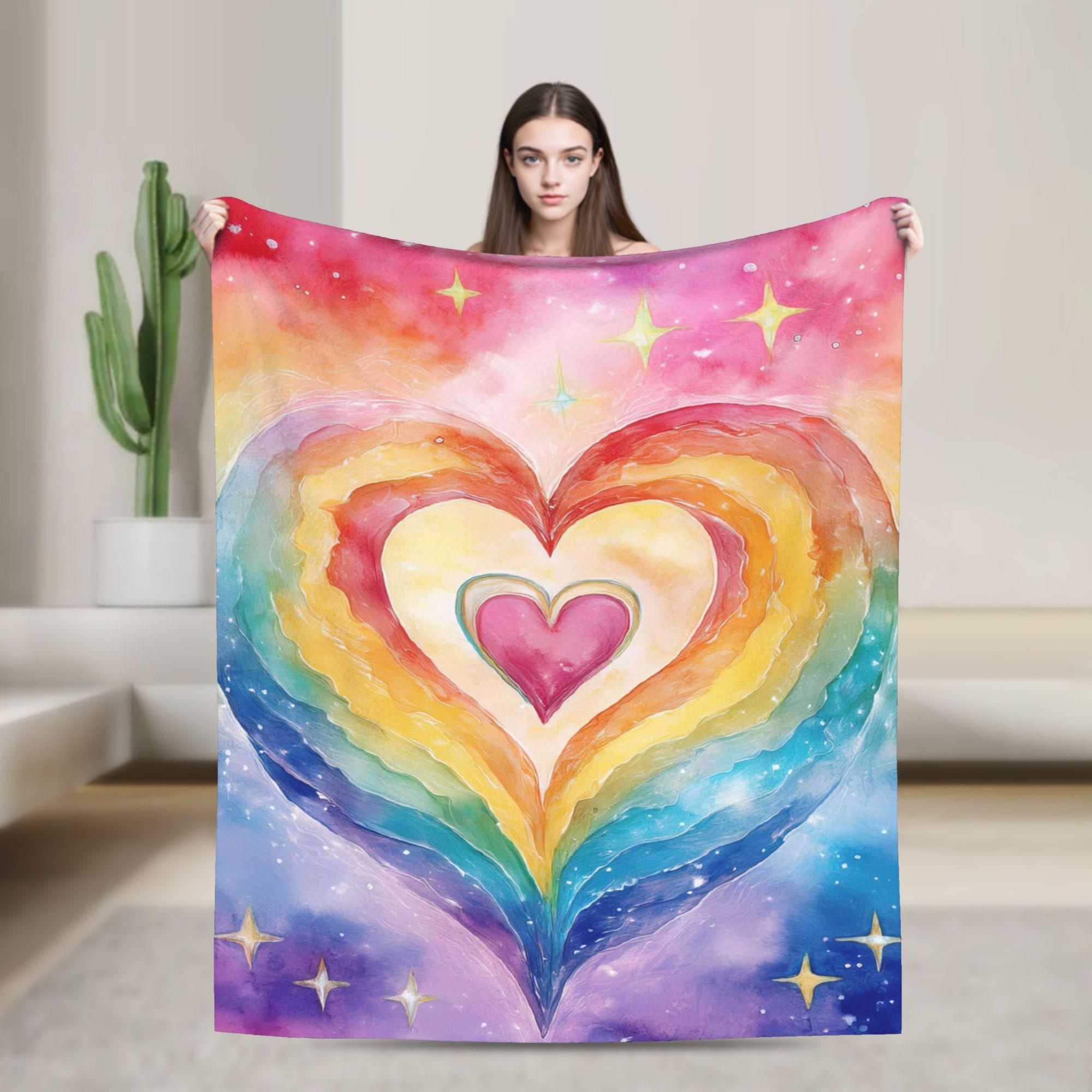 

Heartshaped rainbow sky Flannel printed blanket suitable for all seasons suitable for living room office sofa and travel 75x100cm