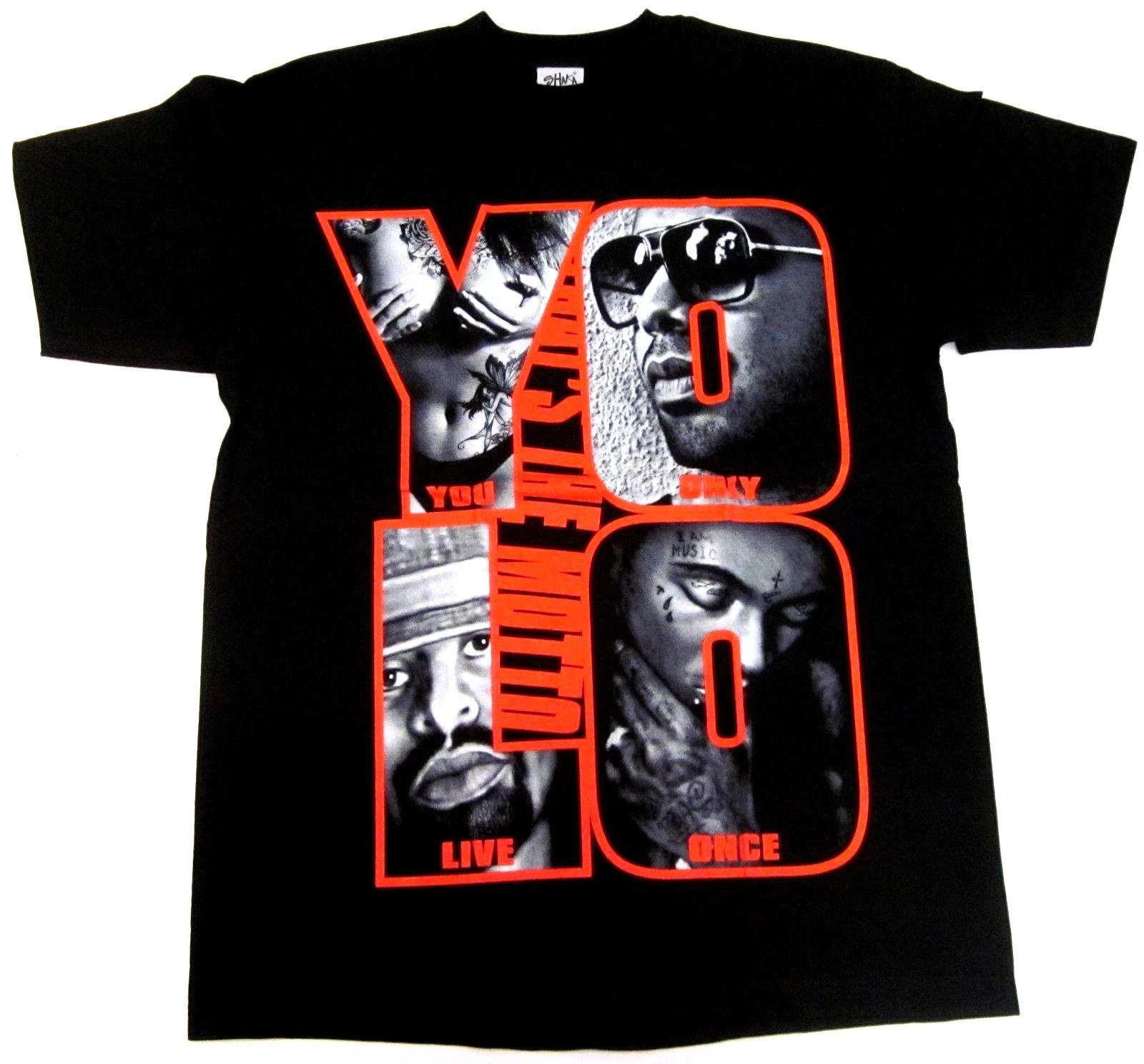 YOLO T-Shirt The MOTTO Drake Weezy YMCMB Tee Hip Hop Rap Men X-LARGE Black Red XXXXL