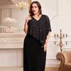 Large-size Women's Clothing, Fashionable Temperament V-neck Waist Bat Sleeve Long Dress