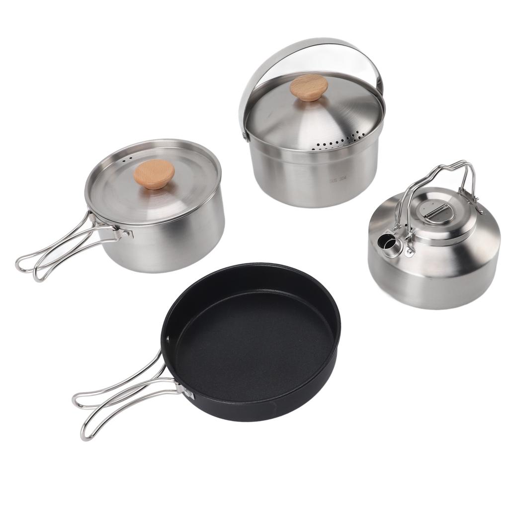 Camping Cookware, Stainless Steel Kettle Kit, Portable Camping Pot, Frying Pan and Kettle, Outdoor Cooking Set for Camping