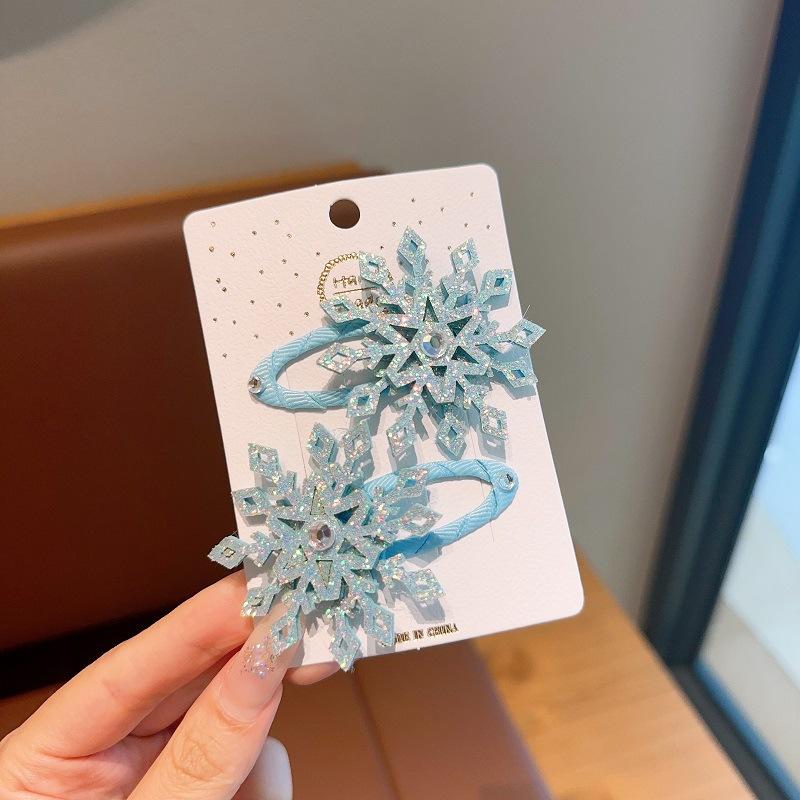 2 Stück Winter neu Frozen Schneeflocken Haarnadel Kinder Haarspange Elsa Prinzessin Haaraccessoire Mädchen Seite BB-Clip
