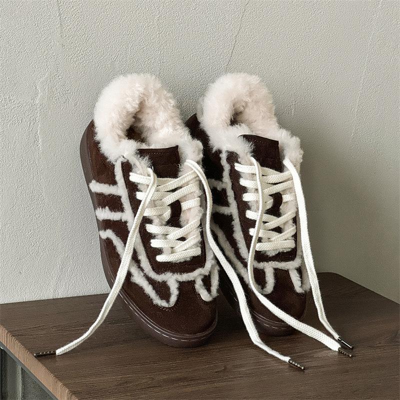 

Dexun shoes velvet winter new long tongue wool shoes thickened warm retro thick sole outer wear Mao Mao shoes 36 коричневый