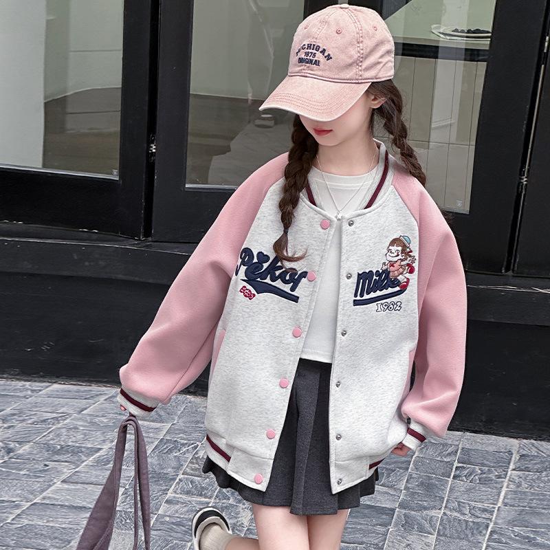 Модная бейсбольная куртка для девочек 2025: Повседневное пальто для детей на весну и осень 130 cm