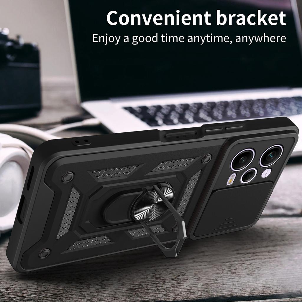 For Xiaomi Redmi Note 12 Pro 5G Kickstand PC+TPU Phone Case Slide Push Pull Camera Lens Protection Cover