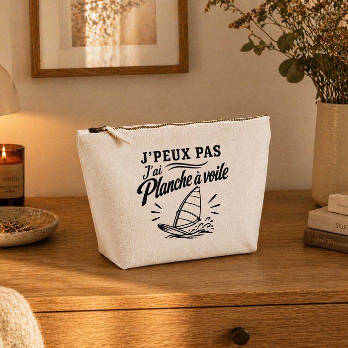 Trousse de toilette - PLANETEE - J’peux pas j’ai Planche à voile (minimaliste) - Beige - 100% coton - 3 L