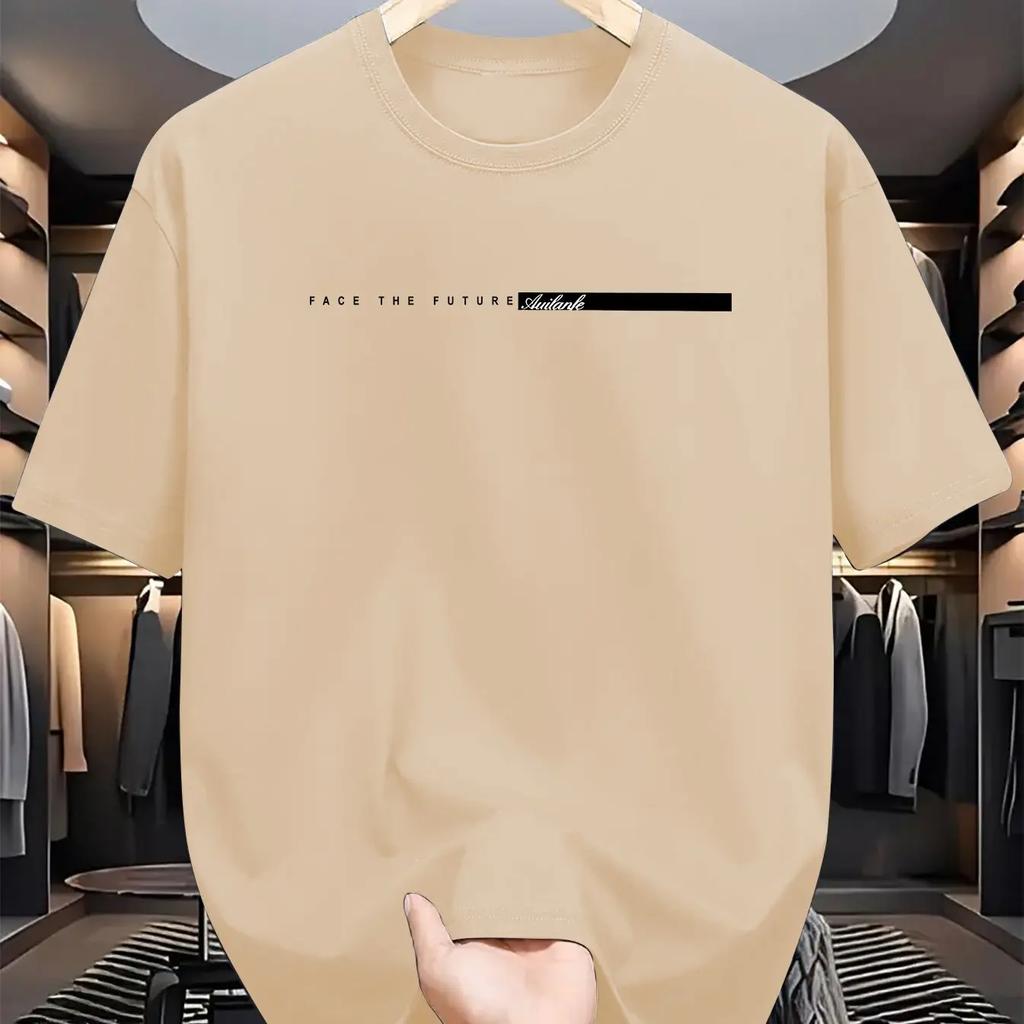 2025 Summer Men's 100_ Cotton Casual Loose Large Letter Printed Round Neck Short Sleeve T-Shirt Tops High Street Unisex Style