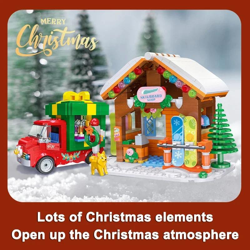 TOYLINX Model DIY Set Blocuri de Construcție de Crăciun Jucărie pentru Copii Blocuri de Construcție Ornament de Birou Decor pentru Camera Copiilor Cadouri