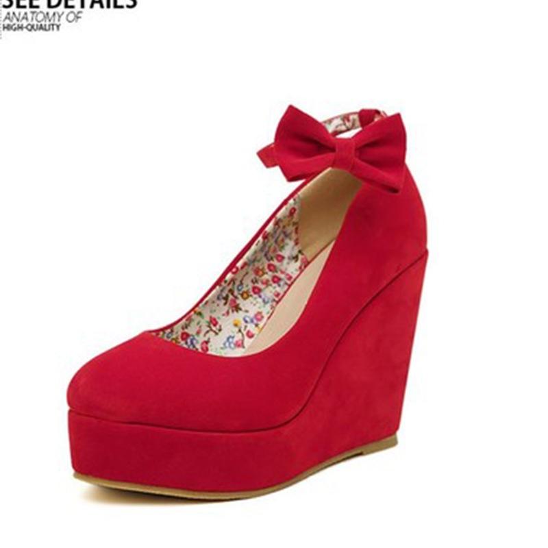 Elegant And Trendy New Fashion Women's Bow Tie Ankle Heel Platform Wedge Shoes