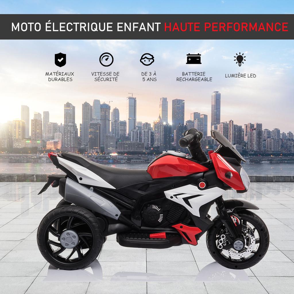 Kids 3-Wheel Electric Motorcycle Ride-On Toy, Red/Black, Ages 3-5