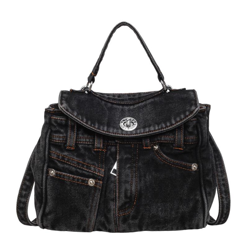 Stylish Denim Handbag Mini Backpack with Detachable Strap and Front Pockets for Casual Wear