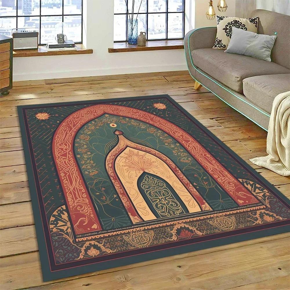 Muslimischer Islam Gebetsteppich zur Wohnzimmerdekoration Teppiche Zuhause Sofa Kaffeetisch Rutschfest Schlafzimmer Bettseite Bodenmatte Waschbar