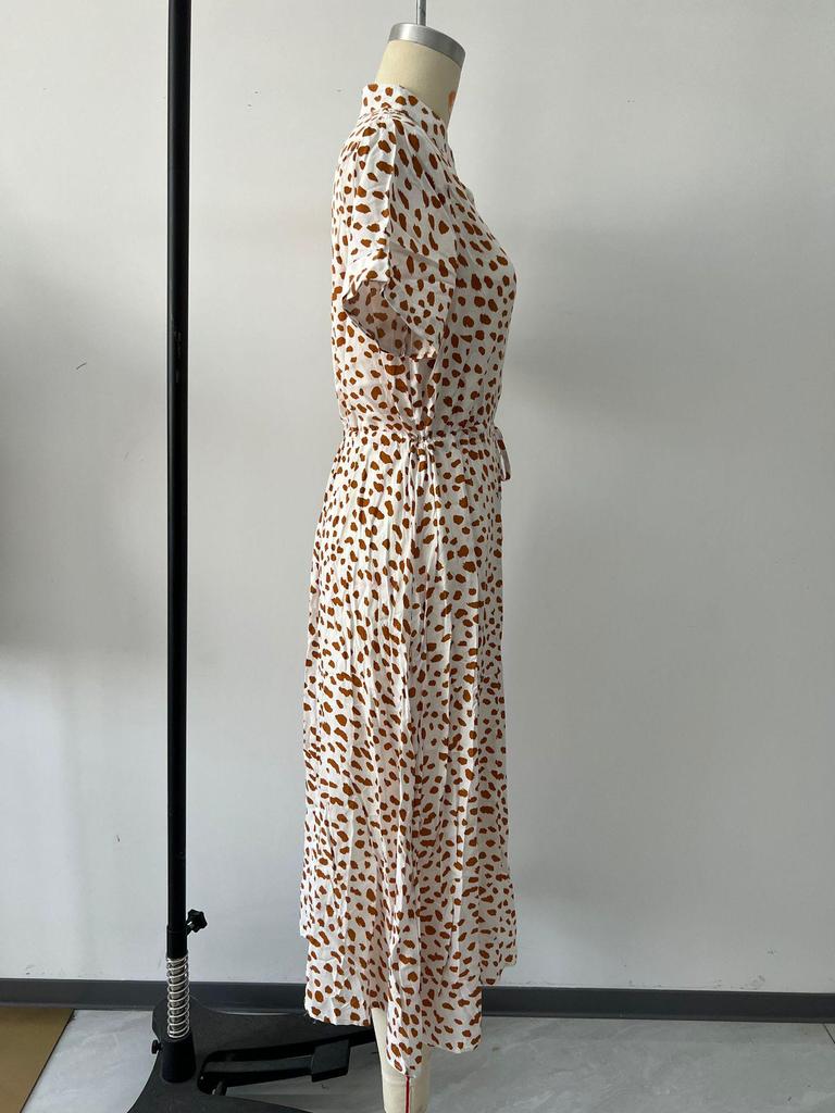 Vestido Midi de Manga Corta de Lunares Europeo y Americano - Moda de Verano 2025 para Mujer